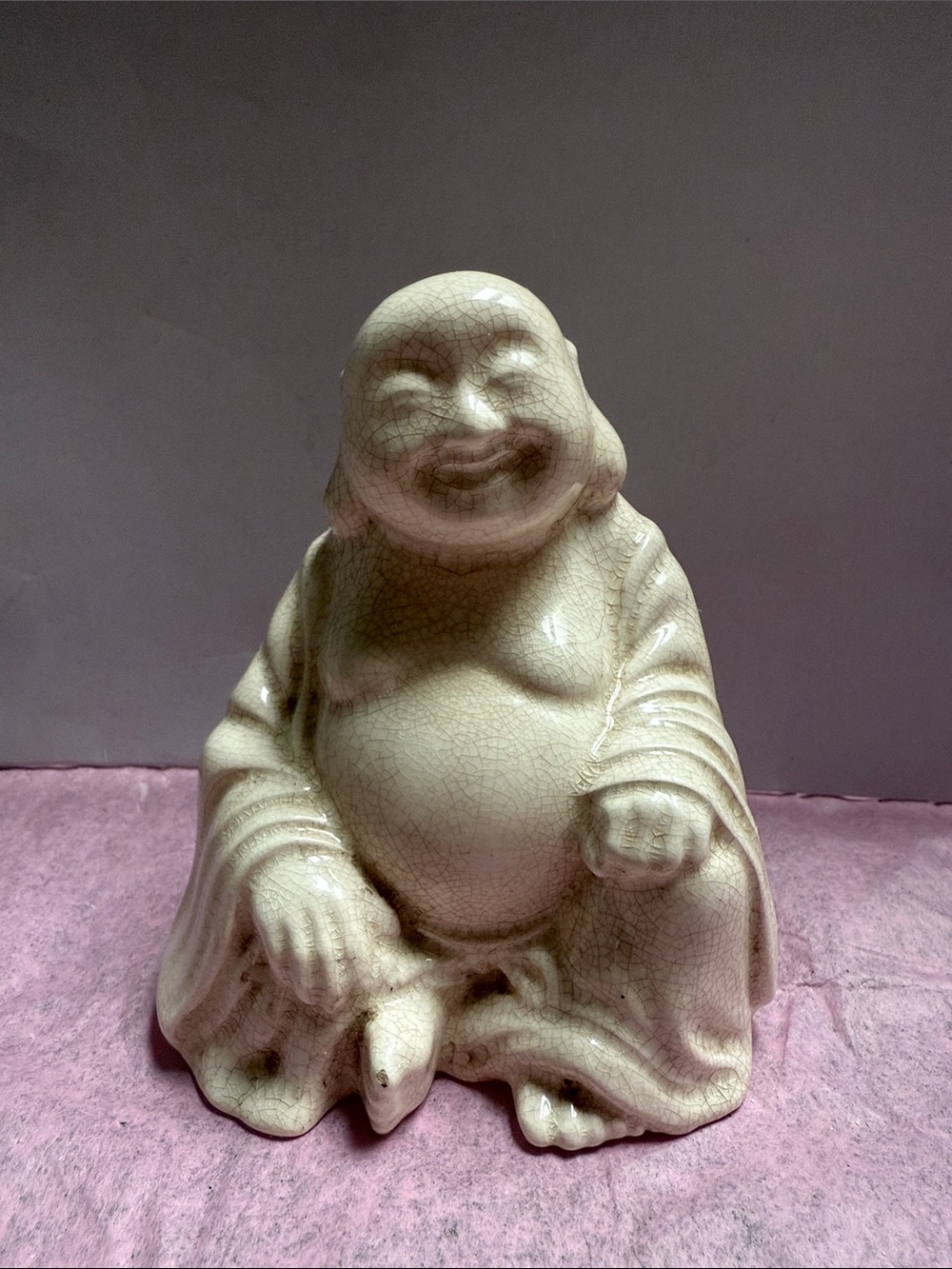 Ceramic Laughing Buddha Statue in Off-White